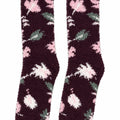 Calcetín Franela Estampado Hojas Burdeos
