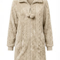 Bata Midi Mujer Borrego Trenzas Beige